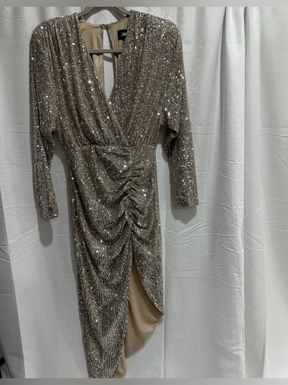 Alexia Admor Metallic Gold Sequin Wrap Dress - Long Sleeve XS